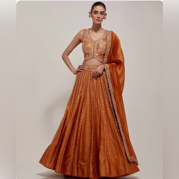 Punit Balana Dresses & Skirts - Elegant Orange Embroidered Lehenga Choli with Dupatta